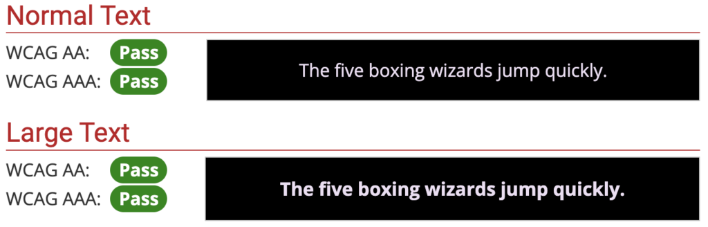 black background semiviolet text