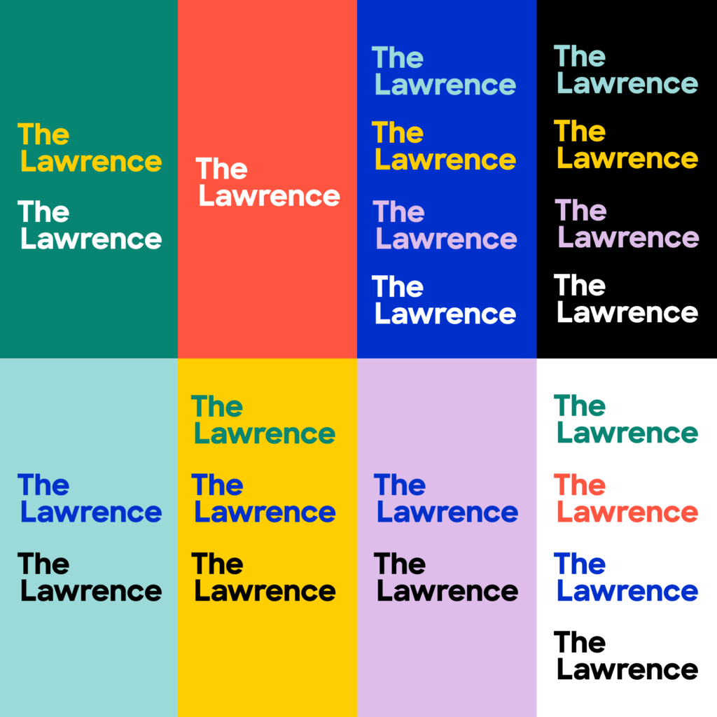 The Lawrence Logo in different combinations of colors