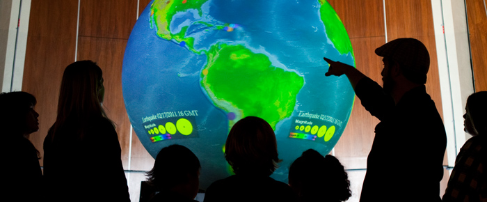 Science On a Sphere (SOS), a three-dimensional video projection of our planet.