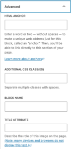 Advanced tab in sidebar